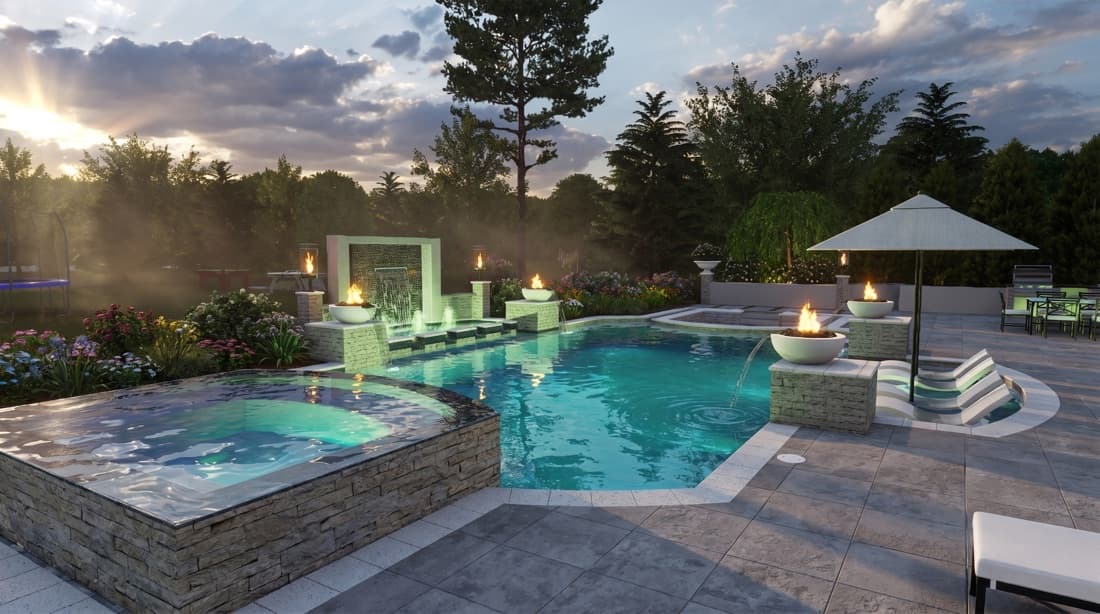 3D rendering of a custom pool design by DIY Pools & Spas