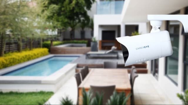 Family enjoying a pool watched over by a CamerEye camera