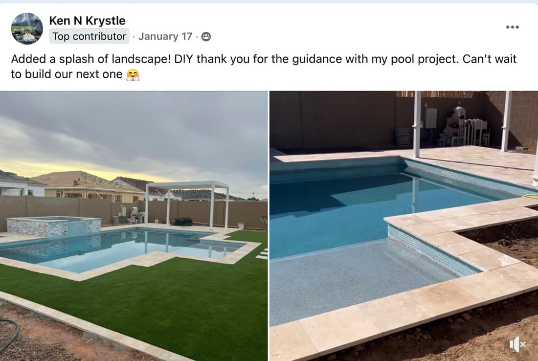 Ken and Krystle's post with photos of their finished pool