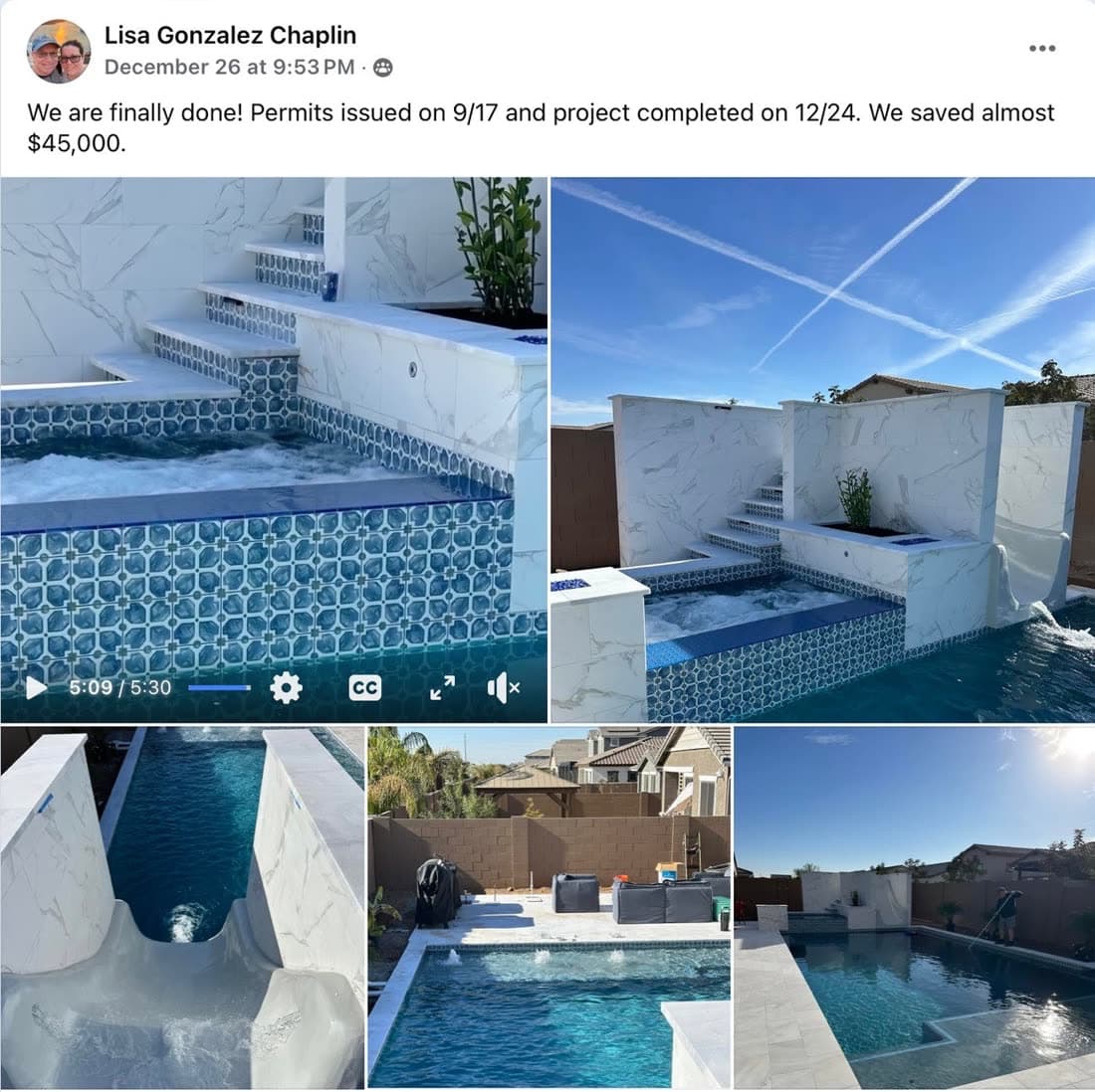Lisa Gonzalez Chaplin's post with photos of their finished pool
